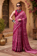 Satin Silk Designer Saree With Unstitched Blouse(Pink)