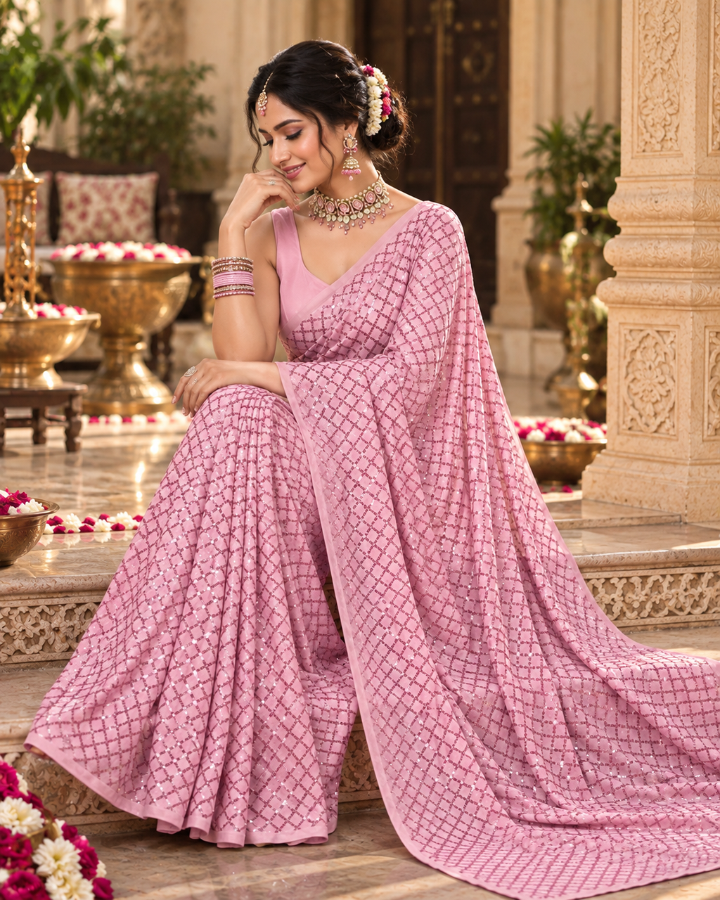Premium Fancy Silk Party Wear Saree With Unstitched Blouse(Pink)
