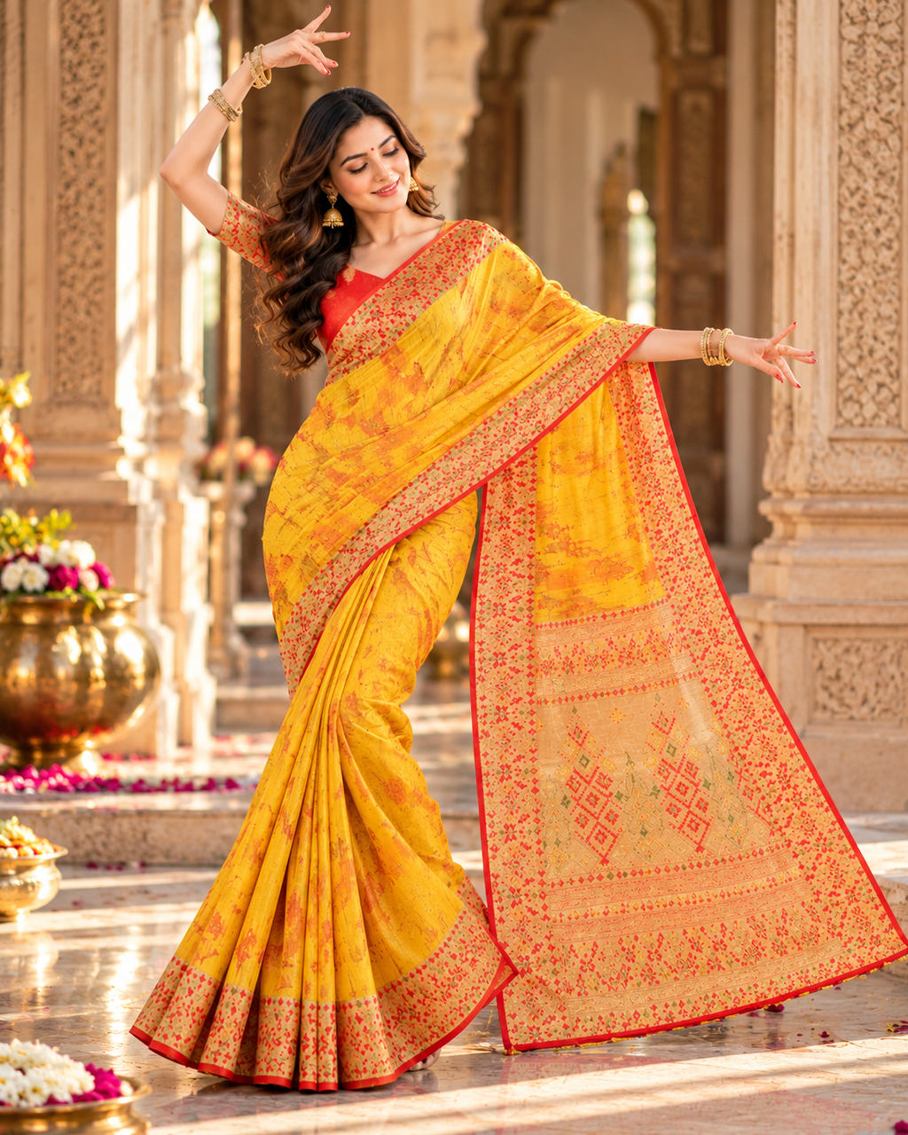 Premium Tissue Silk Zari Border Work Saree With Unstitched Blouse(Yellow)
