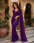 Jimmy Choo Bollywood Saree With Unstitched Blouse(Purple)