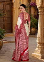 Premium Satin Silk Printed Saree With Unstitched Blouse(Red)
