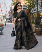 Premium  Gajji Silk Heavy Mirror Work Saree With Unstitched Blouse (Black)