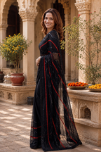 Fancy Georgette Saree With Unstitched Blouse(Black)