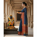 Load image into Gallery viewer, Women's Kota Doria Cotton Bordered Saree With Blouse (Navy Blue, 5-6 Mtrs) Kashvii
