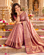 Pure Kanjivaram Silk Saree With Unstitched Blouse(Purple)