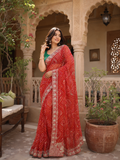 Georgette Bandhani Print Saree With Unstitched Blouse(Pink)