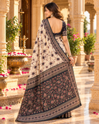 Pure Silk Printed Saree With Unstitche Blouse(White)
