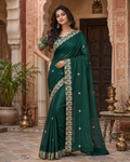 Satin Silk Saree With Unstitched Blouse(Green)