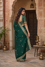 Satin Silk Saree With Unstitched Blouse(Green)