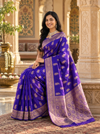 Pure Silk Traditional Zari Weaving Saree With Unstitched Blouse(Violet)