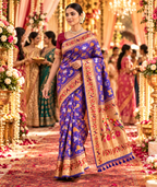 Pure Patola Paithani Silk Golden Zari Border Saree With Unstitched Blouse(Purple)