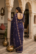 Premium Georgette Heavy Work Saree With Unstitched Blouse(Violet)