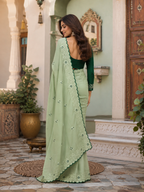 Premium Georgette Saree With Unstitched Blouse(Green)