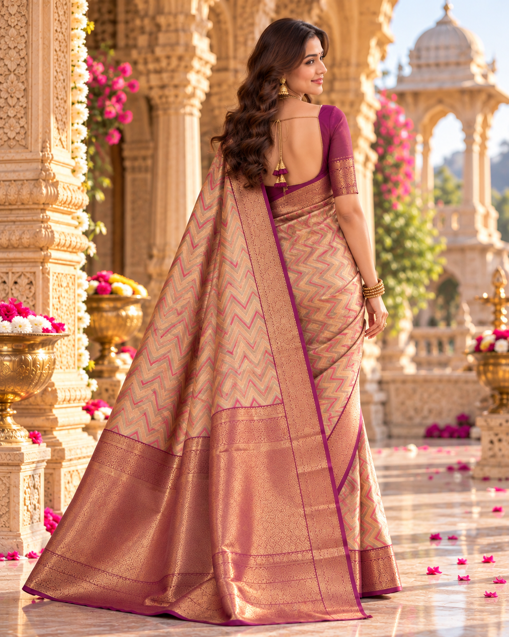 Pure Kanjivaram Silk Saree With Unstitched Blouse(Purple)
