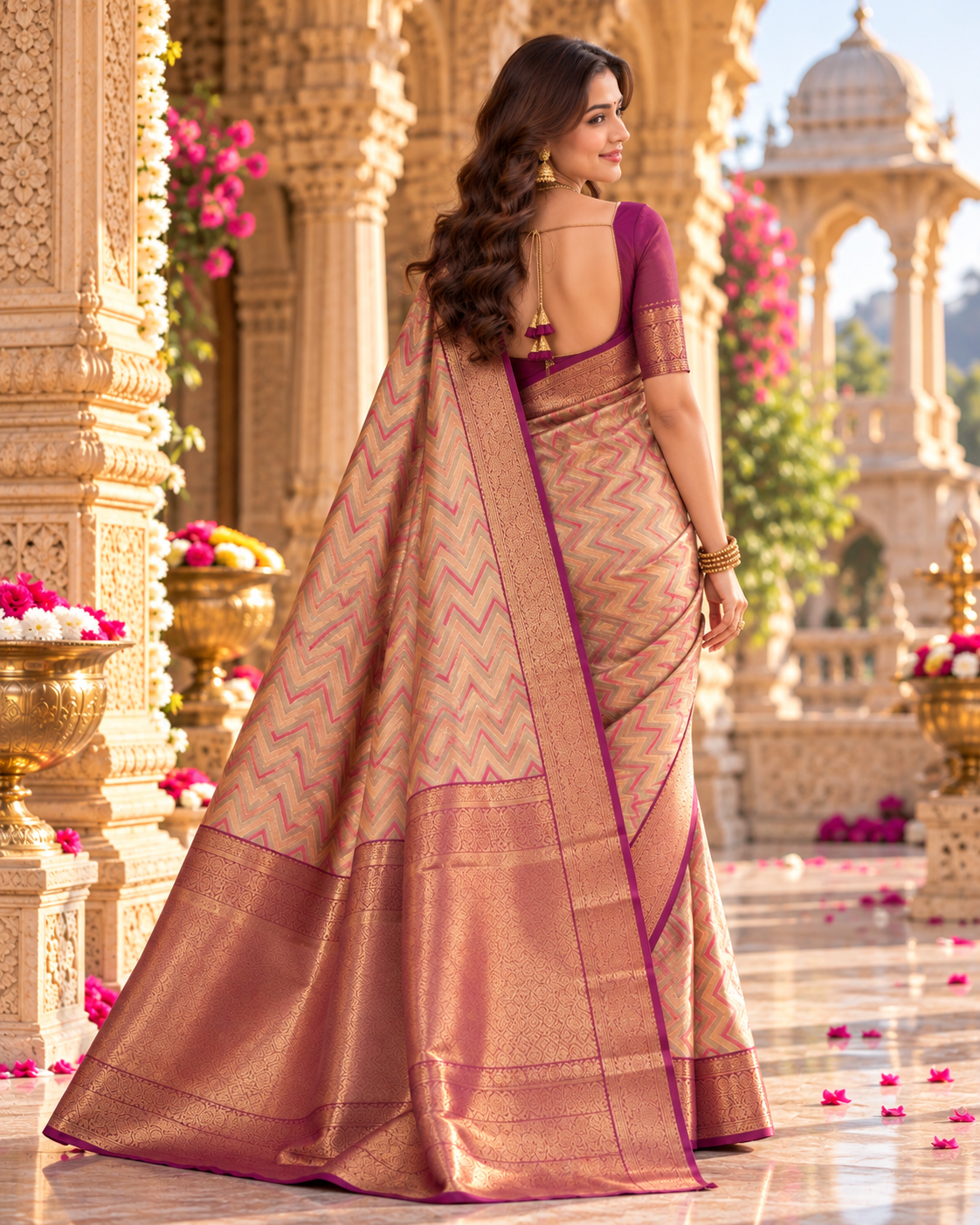 Pure Kanjivaram Silk Saree With Unstitched Blouse(Purple)
