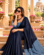 Mulmul Cotton Printed Saree With Unstitched Blouse(Blue)