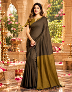 Mulmul Cotton Saree With Unstitched Blouse(Brown)