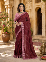 Load image into Gallery viewer, Organza Silk Saree With Unstitched Blouse(Maroon)
