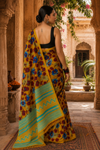 Georgette Printed Saree With Unstitched Blouse(Mustard)