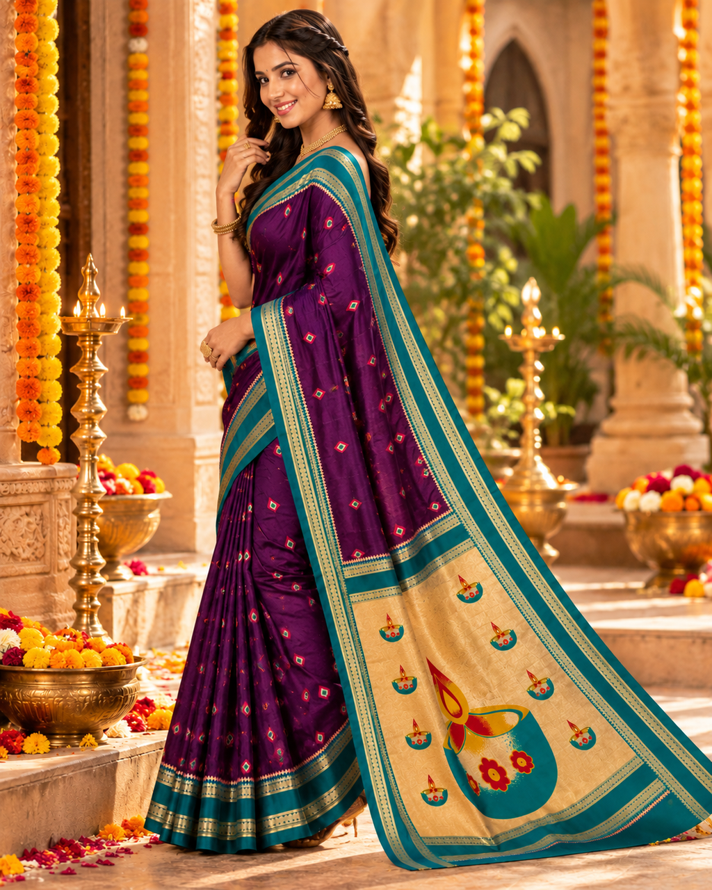 Banarasi Soft Silk Zari Border Saree With Unstitched Blouse(Dark Wine)
