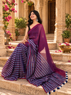 Cotton Digital Printed Saree With Unstitched Blouse(Wine)