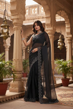Load image into Gallery viewer, Women's Jimmy choo Embellished Bollywood Saree With Unstitched Blouse 5.5Mtr (Black) Kashvii
