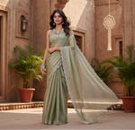Load image into Gallery viewer, Women's Jimmy choo Embellished Bollywood Saree With Unstitched Blouse 5.5Mtr (Light Green) Kashvii
