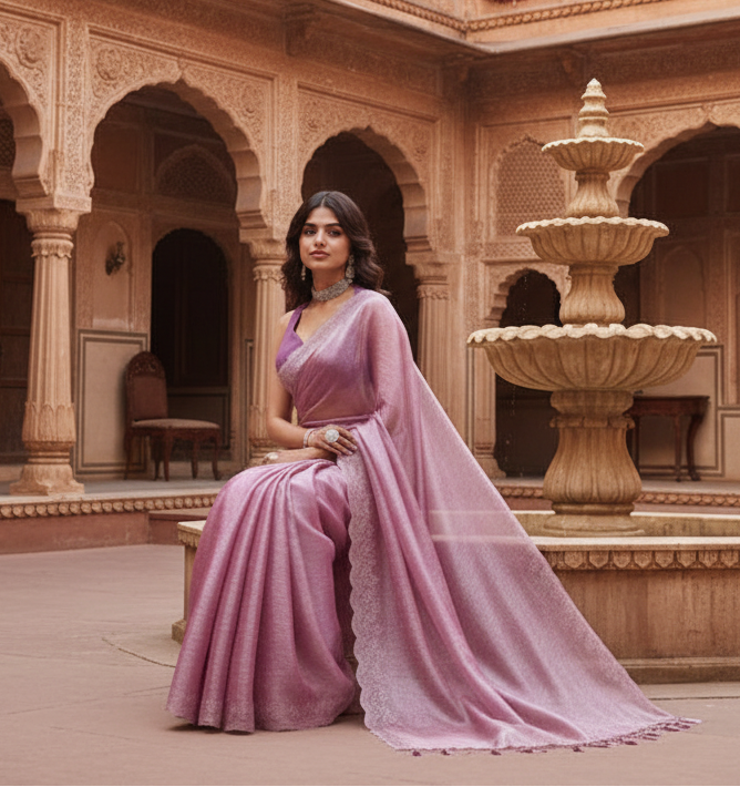 Women's jimmy choo embellished bollywood saree with unstitched blouse 5