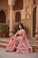 Load image into Gallery viewer, Women's Jimmy choo Embellished Bollywood Saree With Unstitched Blouse 5.5Mtr (Orange)
