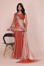 Load image into Gallery viewer, Women's Jimmy choo Embellished Bollywood Saree With Unstitched Blouse 5.5Mtr (Orange)
