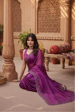 Load image into Gallery viewer, Women's Tissue Pure Silk Embellished Bollywood Saree With Unstitched Blouse 5.5Mtr (Purple) Kashvii
