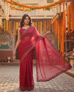 Load image into Gallery viewer, Women's Jimmy choo Embellished Bollywood Saree With Unstitched Blouse 5.5Mtr (Red) Kashvii
