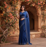 Load image into Gallery viewer, Women's Jimmy choo Embellished Bollywood Saree With Unstitched Blouse 5.5Mtr (Blue) Kashvii
