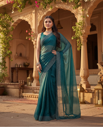 Load image into Gallery viewer, Women's Jimmy choo Embellished Bollywood Saree With Unstitched Blouse 5.5Mtr (Green) Kashvii
