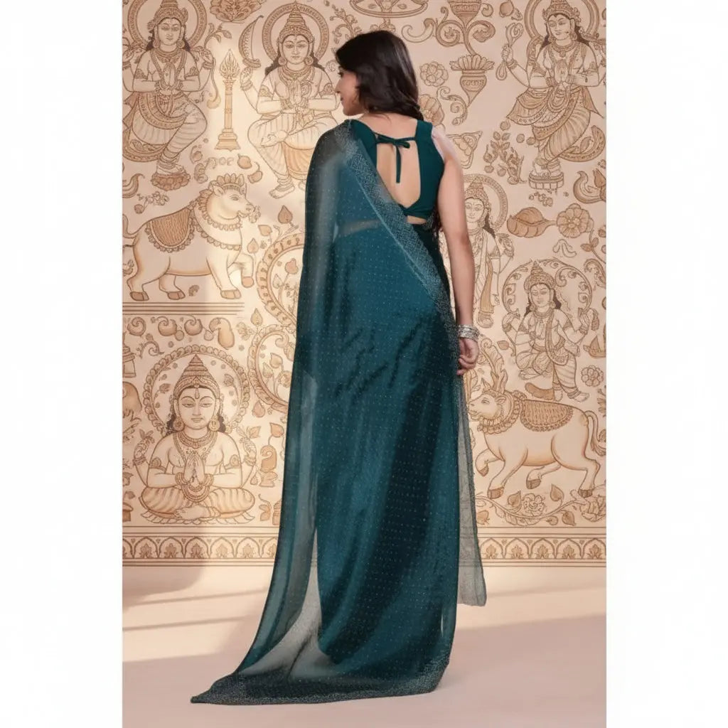Women's Jimmy choo Embellished Bollywood Saree With Unstitched Blouse 5.5Mtr (Green) Kashvii