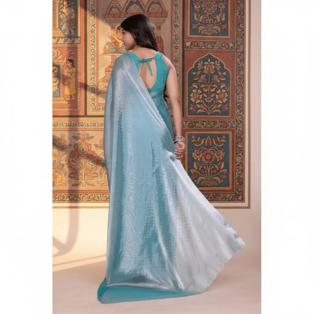 Women's Jimmy choo Embellished Bollywood Saree With Unstitched Blouse 5.5Mtr (Light Blue) Kashvii