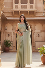 Load image into Gallery viewer, Women's Jimmy choo Embellished Bollywood Saree With Unstitched Blouse 5.5Mtr (Light Green) Kashvii
