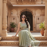 Load image into Gallery viewer, Women's Jimmy choo Embellished Bollywood Saree With Unstitched Blouse 5.5Mtr (Light Green) Kashvii
