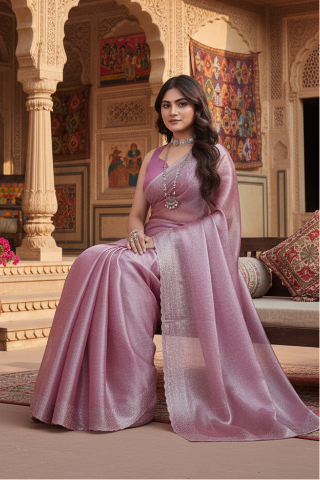 Women's jimmy choo embellished bollywood saree with unstitched blouse 5