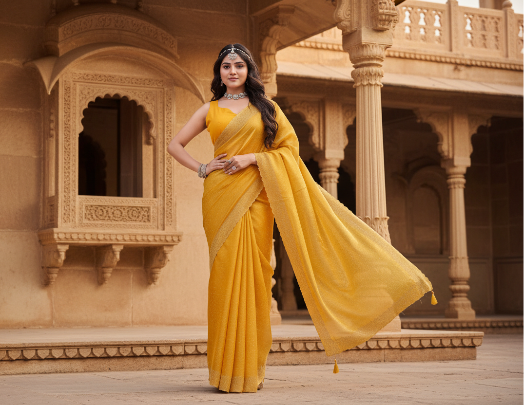 Women's jimmy choo embellished bollywood saree with unstitched blouse 5