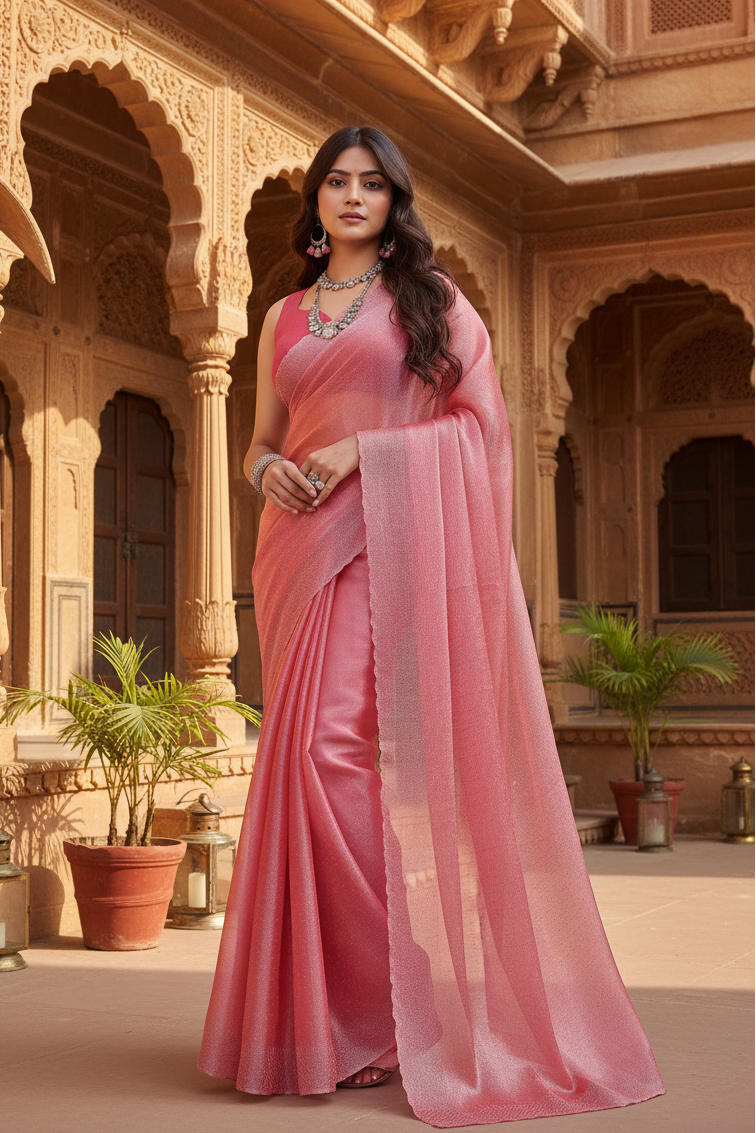 Women's jimmy choo embellished bollywood saree with unstitched blouse 5