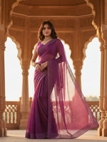 Load image into Gallery viewer, Women's Jimmy choo Embellished Bollywood Saree With Unstitched Blouse 5.5Mtr (Purple) Kashvii
