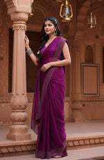 Load image into Gallery viewer, Women's Jimmy choo Embellished Bollywood Saree With Unstitched Blouse 5.5Mtr (Purple) Kashvii
