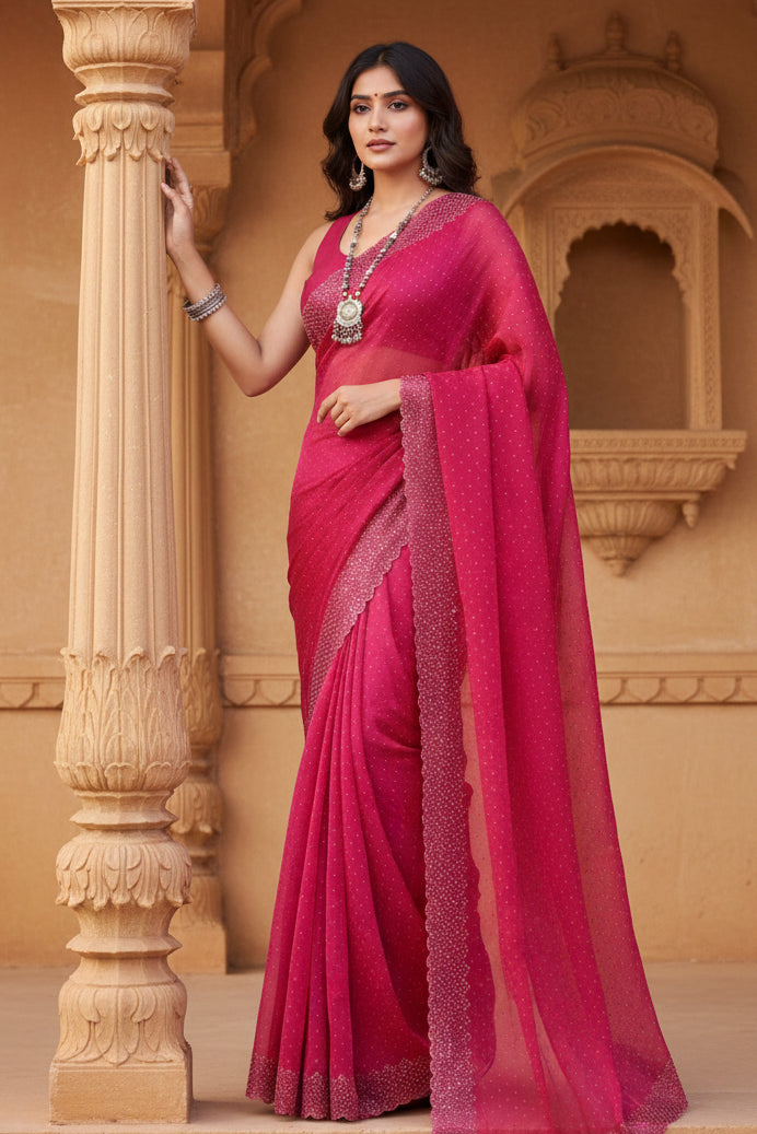 Women's jimmy choo embellished bollywood saree with unstitched blouse 5