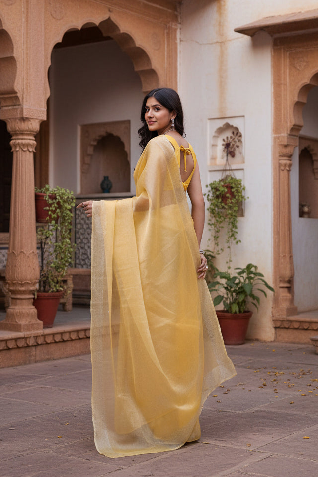 Women's jimmy choo embellished bollywood saree with unstitched blouse 5