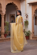 Load image into Gallery viewer, Women's Jimmy choo Embellished Bollywood Saree With Unstitched Blouse 5.5Mtr (Yellow) Kashvii

