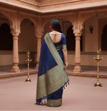 Load image into Gallery viewer, Women's Litchi silk Printed Saree With Unstitched Blouse (Blue)
