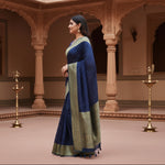 Load image into Gallery viewer, Women's Litchi silk Printed Saree With Unstitched Blouse (Blue)
