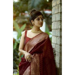 Load image into Gallery viewer, Women's Litchi silk Printed Saree With Unstitched Blouse (Maroon) Kashvii
