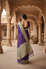Load image into Gallery viewer, Women's Litchi silk Printed Saree With Unstitched Blouse (Purple)

